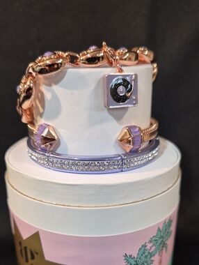 Rose Gold and Lavender Bracelet Stack with Crystal Accents